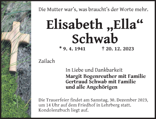 Traueranzeige von Elisabeth Schwab von Ansbach