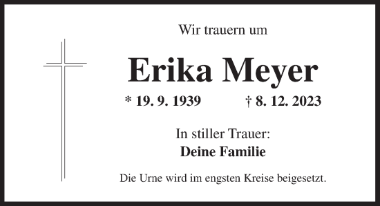 Traueranzeigen von Erika Meyer | trauer.flz.de