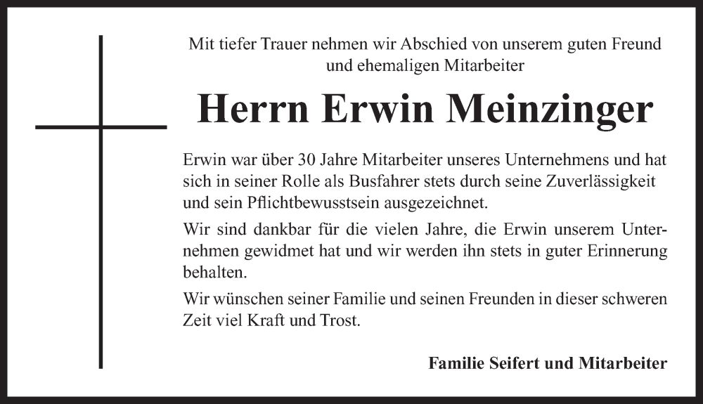  Traueranzeige für Erwin Meinzinger vom 08.12.2023 aus Neustadt/ Scheinfeld/ Uffenheim