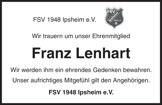 Traueranzeige von Franz Lenhart von Neustadt/ Scheinfeld/ Uffenheim