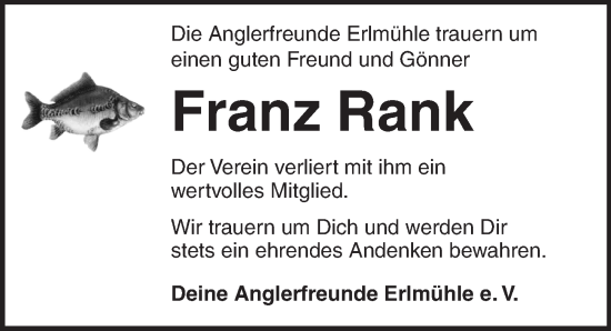 Traueranzeige von Franz Rank von Dinkelsbühl/ Feuchtwangen