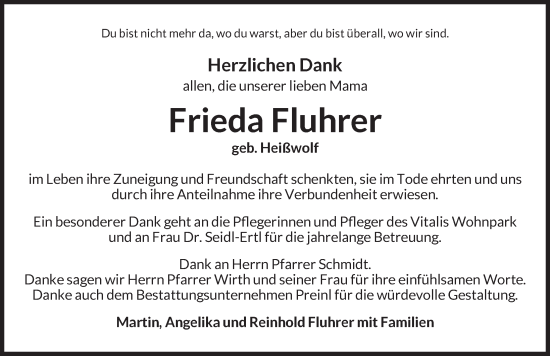 Traueranzeige von Frieda Fluhrer von Neustadt/ Scheinfeld/ Uffenheim
