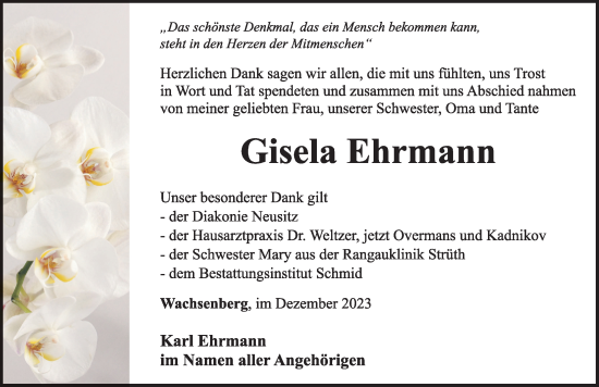 Traueranzeige von Gisela Ehrmann von Rothenburg