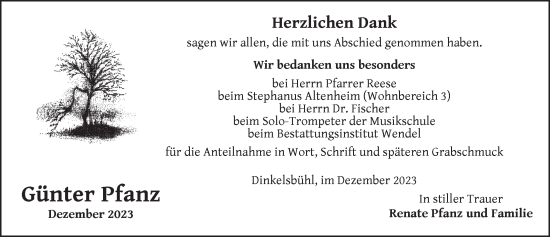 Traueranzeige von Günter Pfanz von Dinkelsbühl/ Feuchtwangen