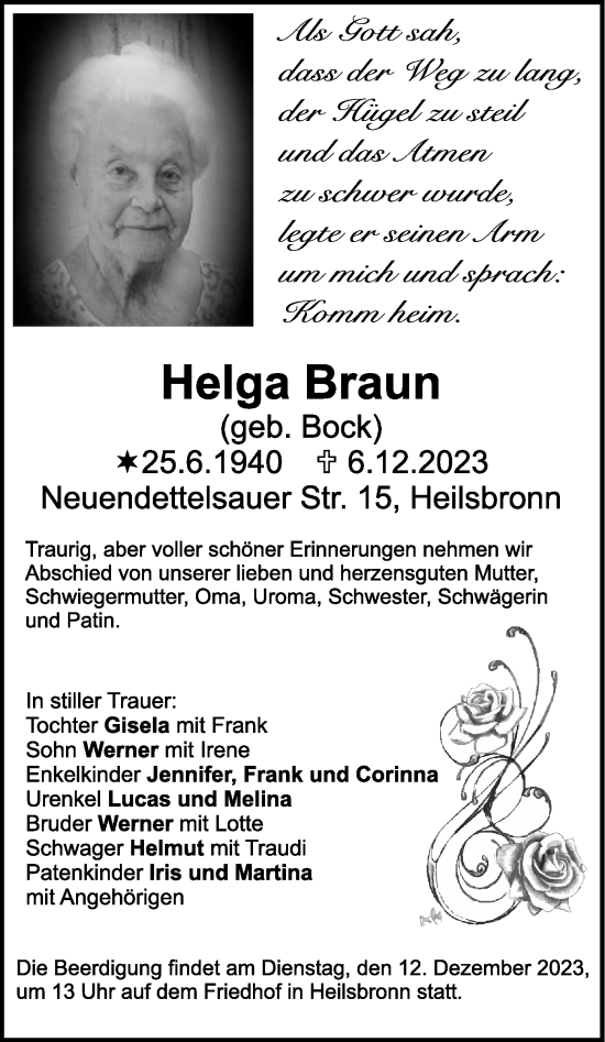 Traueranzeige von Helga Braun von Ansbach