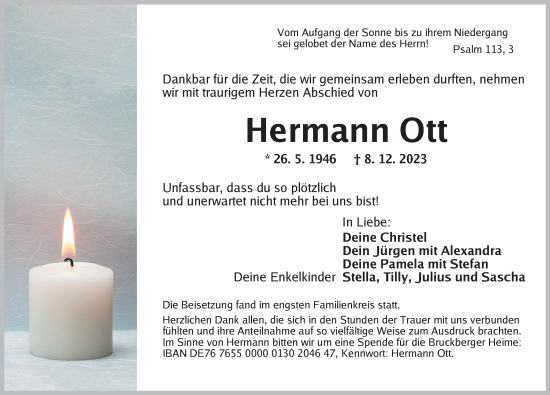 Traueranzeige von Hermann Ott von Neustadt/ Scheinfeld/ Uffenheim