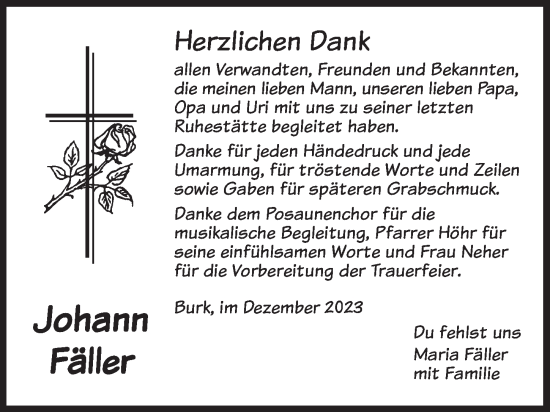 Traueranzeige von Johann Fäller von Dinkelsbühl/ Feuchtwangen