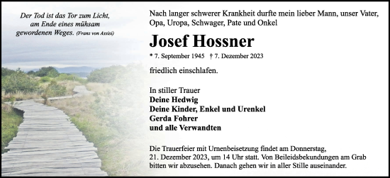 Traueranzeige von Josef Hossner von Rothenburg