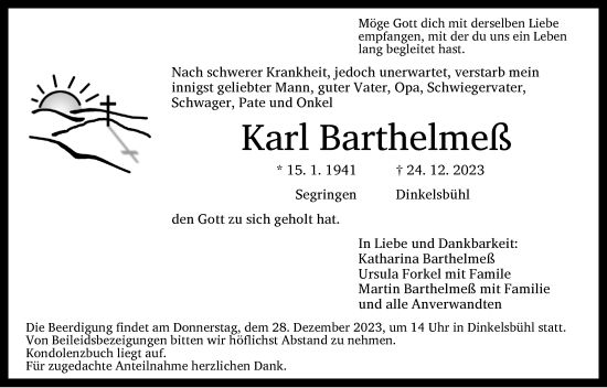 Traueranzeige von Karl Barthelmeß von Dinkelsbühl/ Feuchtwangen
