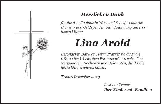 Traueranzeige von Lina Arold von Dinkelsbühl/ Feuchtwangen