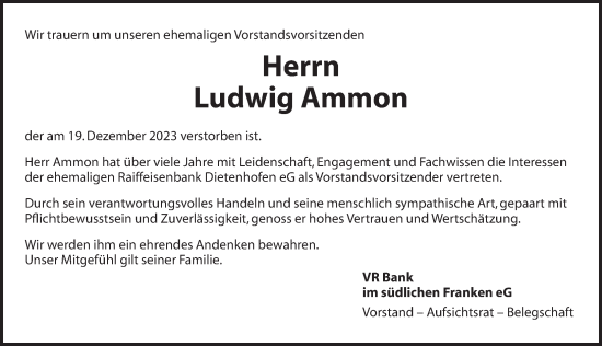 Traueranzeige von Ludwig Ammon von Ansbach