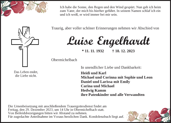 Traueranzeige von Luise Engelhardt von Dinkelsbühl/ Feuchtwangen