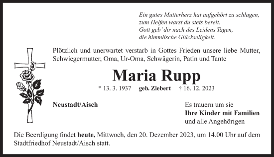 Traueranzeige von Maria Rupp von Neustadt/ Scheinfeld/ Uffenheim