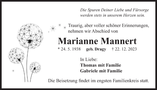 Traueranzeige von Marianne Mannert von Neustadt/ Scheinfeld/ Uffenheim