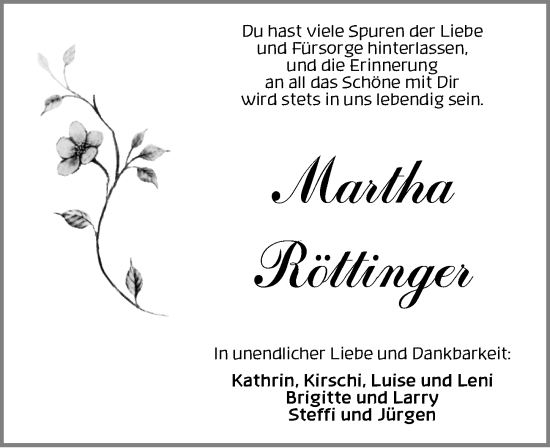 Traueranzeige von Martha Röttinger von Dinkelsbühl/ Feuchtwangen
