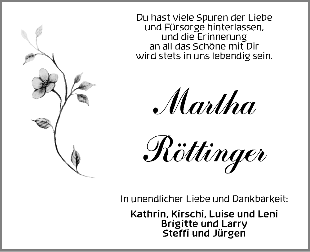  Traueranzeige für Martha Röttinger vom 15.12.2023 aus Dinkelsbühl/ Feuchtwangen