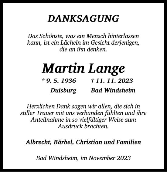 Traueranzeige von Martin Lange von Neustadt/ Scheinfeld/ Uffenheim