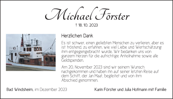 Traueranzeige von Michael Förster von Neustadt/ Scheinfeld/ Uffenheim