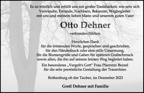 Traueranzeige von Otto Dehner von Rothenburg