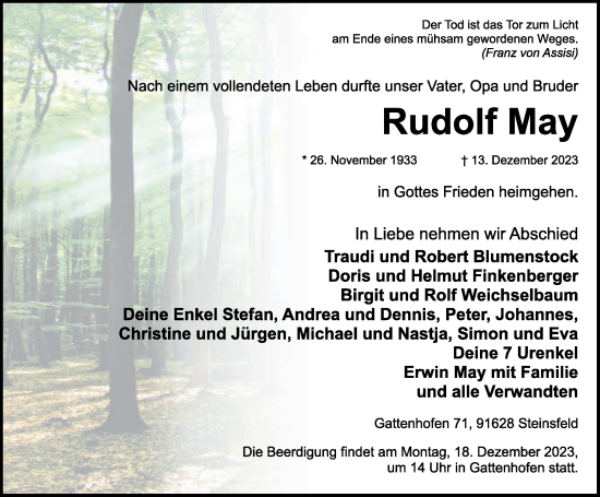 Traueranzeige von Rudolf May von Rothenburg