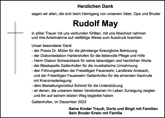 Traueranzeige von Rudolf May von Rothenburg