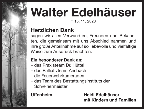 Traueranzeige von Walter Edelhäuser von Neustadt/ Scheinfeld/ Uffenheim