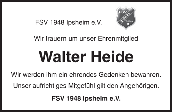 Traueranzeige von Walter Heide von Neustadt/ Scheinfeld/ Uffenheim