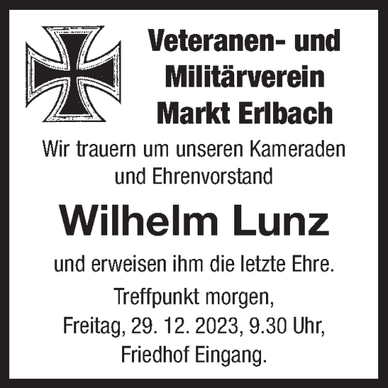 Traueranzeige von Wilhelm Lunz von Neustadt/ Scheinfeld/ Uffenheim