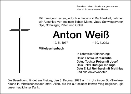 Traueranzeige von Anton Weiß von GE