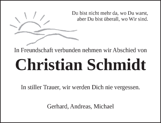 Traueranzeige von Christian Schmidt von Dinkelsbühl/ Feuchtwangen