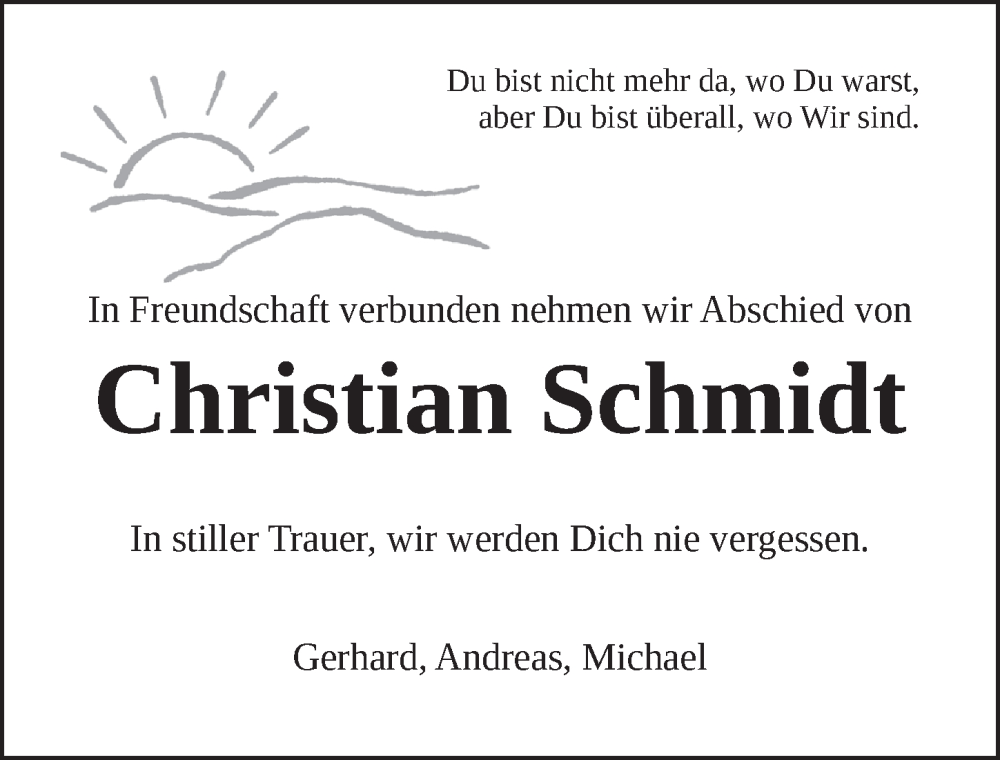  Traueranzeige für Christian Schmidt vom 03.02.2023 aus Dinkelsbühl/ Feuchtwangen
