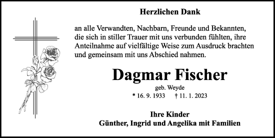 Traueranzeige von Dagmar Fischer von Ansbach