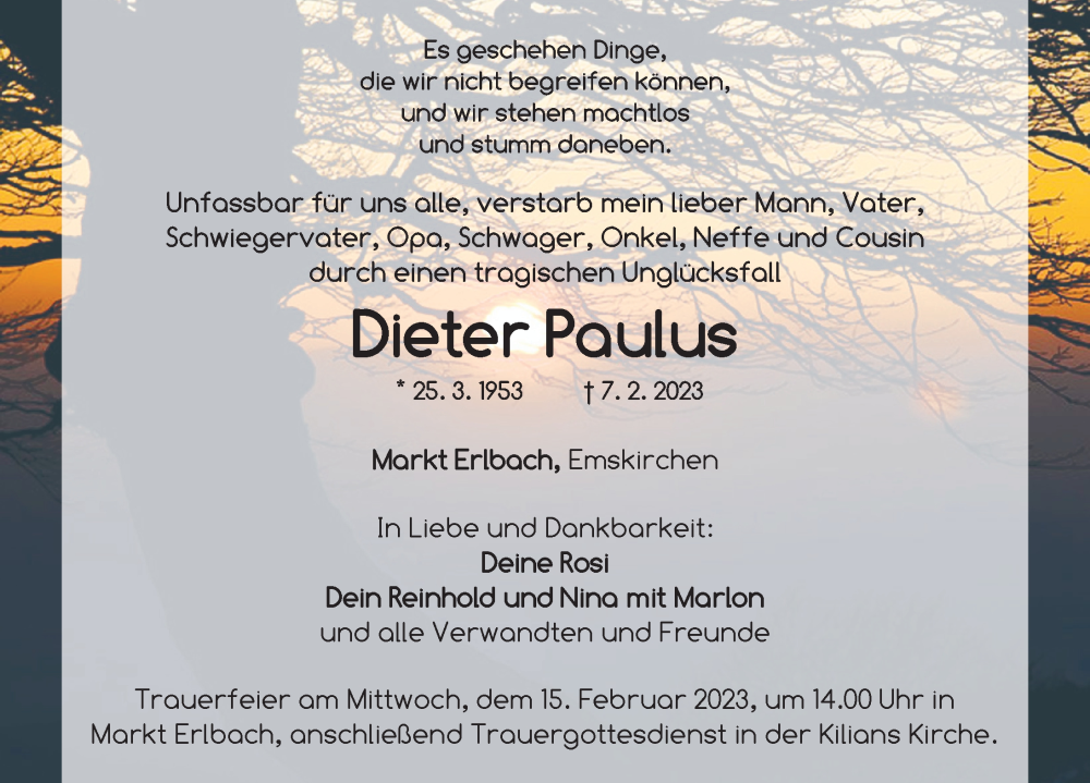  Traueranzeige für Dieter Paulus vom 11.02.2023 aus Neustadt/ Scheinfeld/ Uffenheim