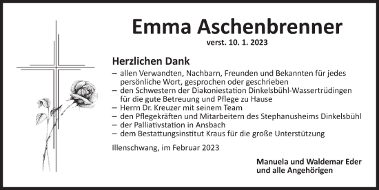 Traueranzeige von Emma Aschenbrenner von Dinkelsbühl/ Feuchtwangen