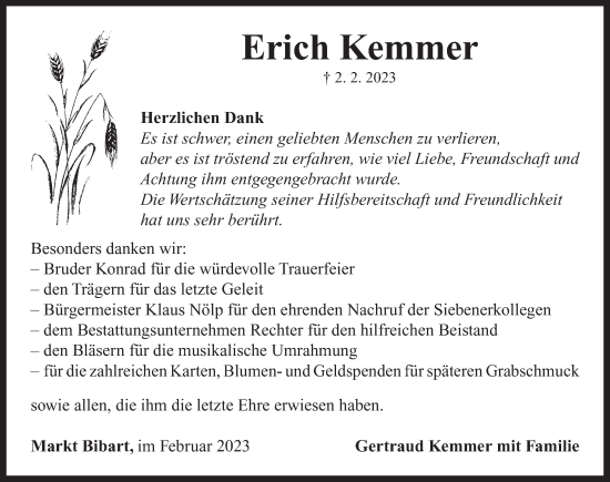 Traueranzeige von Erich Kemmer von Neustadt/ Scheinfeld/ Uffenheim