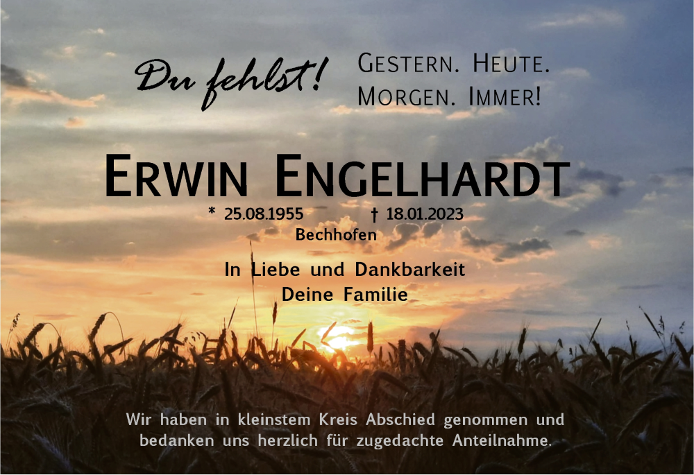  Traueranzeige für Erwin Engelhardt vom 11.02.2023 aus Dinkelsbühl/ Feuchtwangen