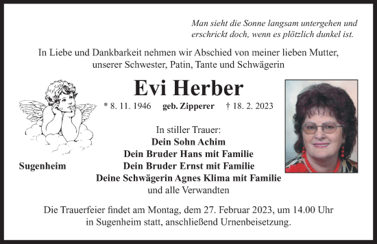 Traueranzeige von Evi Herber von Neustadt/ Scheinfeld/ Uffenheim