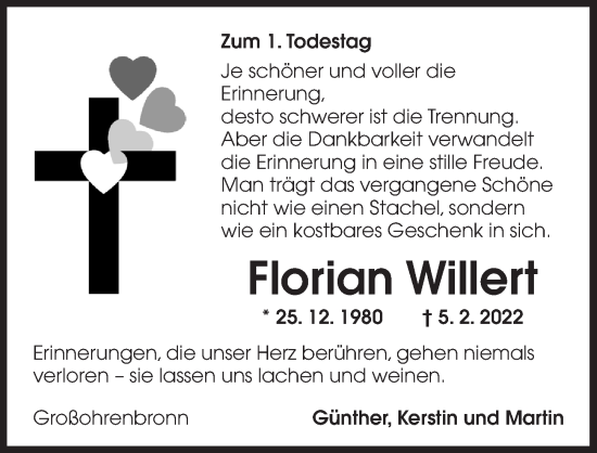 Traueranzeige von Florian Willert von Dinkelsbühl/ Feuchtwangen