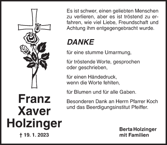 Traueranzeige von Franz Xaver Holzinger von Ansbach