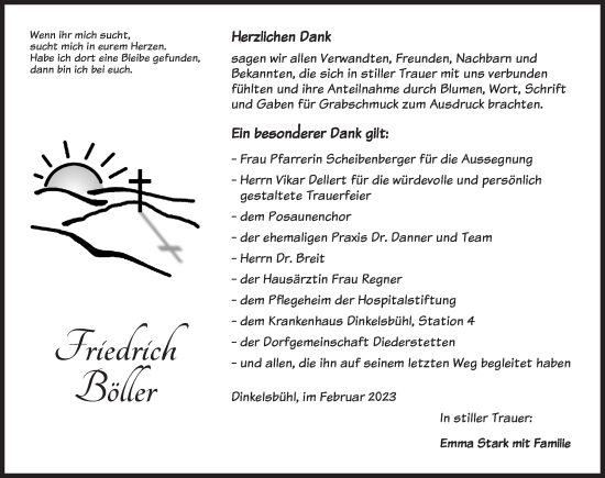 Traueranzeige von Friedrich Böller von Dinkelsbühl/ Feuchtwangen