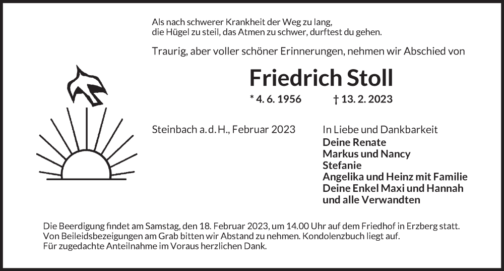  Traueranzeige für Friedrich Stoll vom 16.02.2023 aus GE