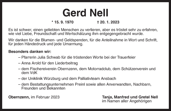 Traueranzeige von Gerd Nell von Neustadt/ Scheinfeld/ Uffenheim