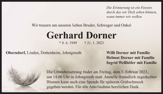 Traueranzeige von Gerhard Dorner von Neustadt/ Scheinfeld/ Uffenheim