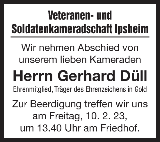 Traueranzeige von Gerhard Düll von Neustadt/ Scheinfeld/ Uffenheim