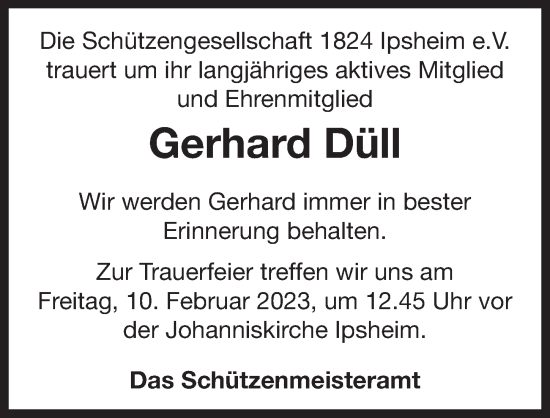 Traueranzeige von Gerhard Düll von Neustadt/ Scheinfeld/ Uffenheim