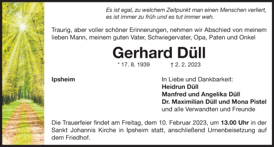 Traueranzeige von Gerhard Düll von Neustadt/ Scheinfeld/ Uffenheim