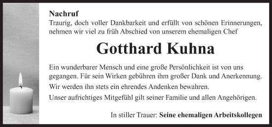 Traueranzeige von Gotthard Kuhna von Neustadt/ Scheinfeld/ Uffenheim