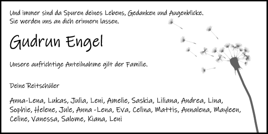 Traueranzeige von Gudrun Engel von Rothenburg