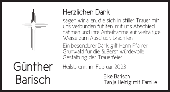 Traueranzeige von Günther Barisch von Ansbach