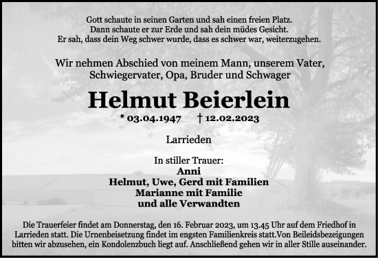 Traueranzeige von Helmut Beierlein von GE